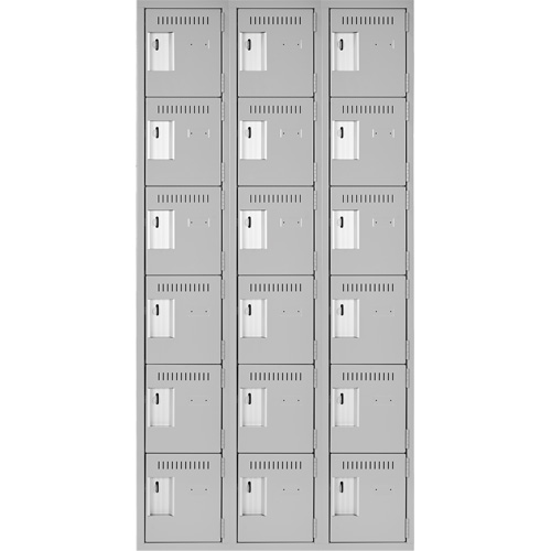 Clean Line Lockerettes, 6 -tier, Bank of 3, 36" x 18" x 72", Steel, Grey, Rivet (Assembled) Seaboard Timber Mart