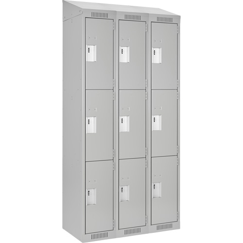 Clean Line Lockers, 3 -tier, Bank of 3, 36" x 18" x 78", Steel, Grey, Rivet (Assembled) Seaboard Timber Mart