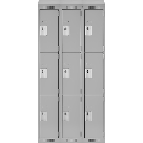 Clean Line Lockers, 3 -tier, Bank of 3, 36" x 18" x 78", Steel, Grey, Rivet (Assembled) Seaboard Timber Mart