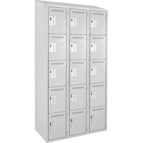 Clean Line Lockers, 5 -tier, Bank of 3, 36" x 18" x 78", Steel, Grey, Rivet (Assembled) Seaboard Timber Mart