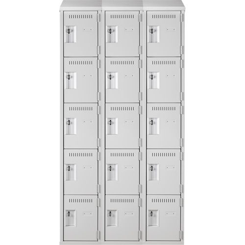 Clean Line Lockers, 5 -tier, Bank of 3, 36" x 18" x 78", Steel, Grey, Rivet (Assembled) Seaboard Timber Mart