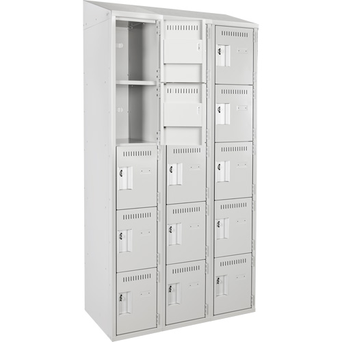 Clean Line Lockers, 5 -tier, Bank of 3, 36" x 18" x 78", Steel, Grey, Rivet (Assembled) Seaboard Timber Mart