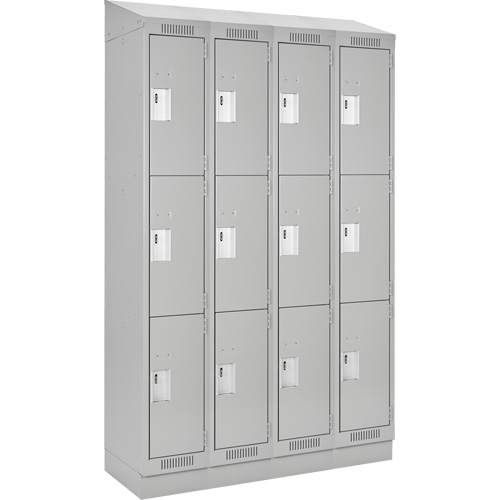 Clean Line Lockers, 3 -tier, Bank of 4, 48" x 18" x 82", Steel, Grey, Rivet (Assembled) Seaboard Timber Mart