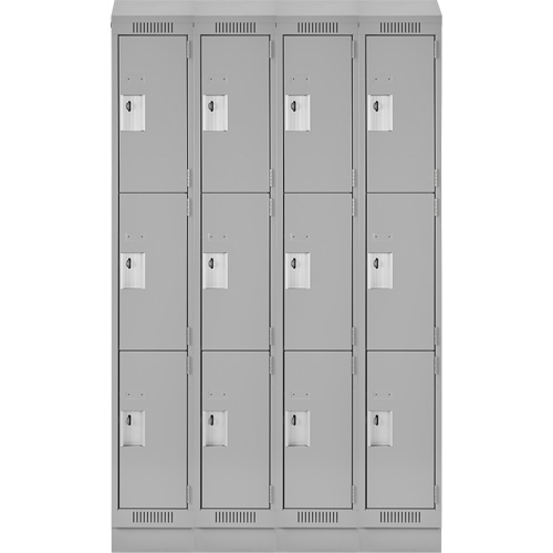 Clean Line Lockers, 3 -tier, Bank of 4, 48" x 18" x 82", Steel, Grey, Rivet (Assembled) Seaboard Timber Mart