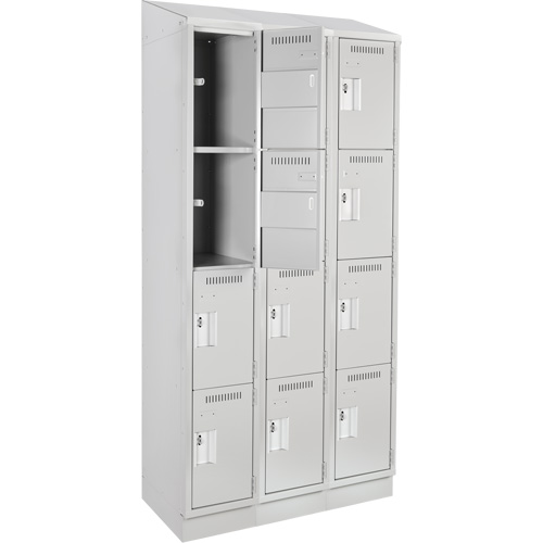 Clean Line Lockers, 4 -tier, Bank of 3, 36" x 18" x 82", Steel, Grey, Rivet (Assembled) Seaboard Timber Mart