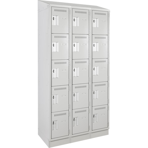 Clean Line Lockers, 5 -tier, Bank of 3, 36" x 18" x 82", Steel, Grey, Rivet (Assembled) Seaboard Timber Mart