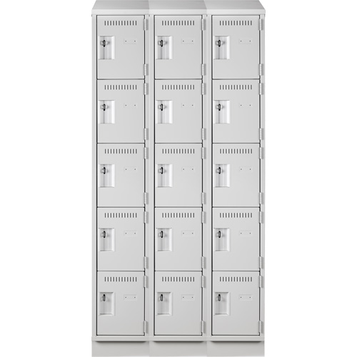 Clean Line Lockers, 5 -tier, Bank of 3, 36" x 18" x 82", Steel, Grey, Rivet (Assembled) Seaboard Timber Mart