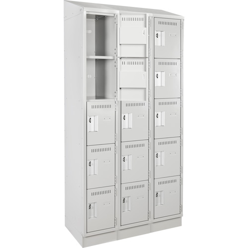 Clean Line Lockers, 5 -tier, Bank of 3, 36" x 18" x 82", Steel, Grey, Rivet (Assembled) Seaboard Timber Mart
