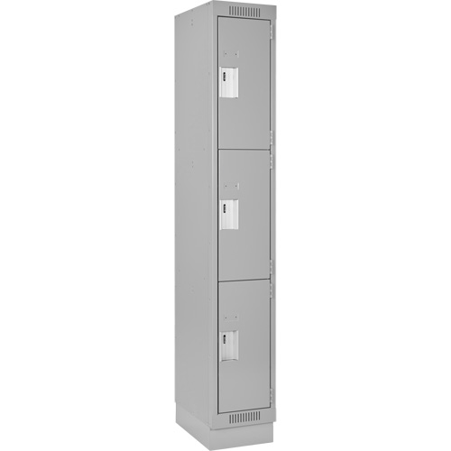 Clean Line Lockers, 3 -tier, 12" x 12" x 76", Steel, Grey, Rivet (Assembled) Seaboard Timber Mart