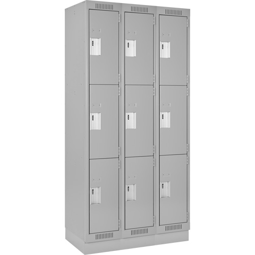 Clean Line Lockers, 3 -tier, Bank of 3, 36" x 12" x 76", Steel, Grey, Rivet (Assembled) Seaboard Timber Mart