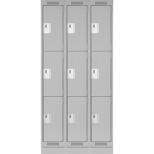Clean Line Lockers, 3 -tier, Bank of 3, 36" x 12" x 76", Steel, Grey, Rivet (Assembled) Seaboard Timber Mart