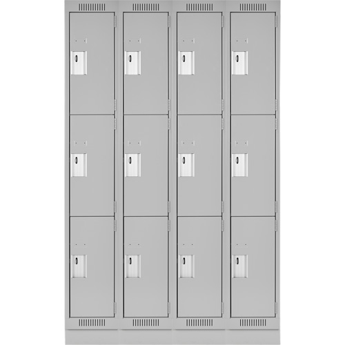 Clean Line Lockers, 3 -tier, Bank of 4, 48" x 12" x 76", Steel, Grey, Rivet (Assembled) Seaboard Timber Mart