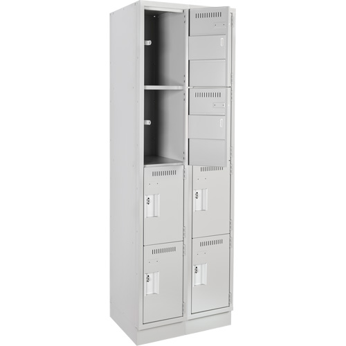 Clean Line Lockers, 4 -tier, Bank of 2, 24" x 12" x 76", Steel, Grey, Rivet (Assembled) Seaboard Timber Mart