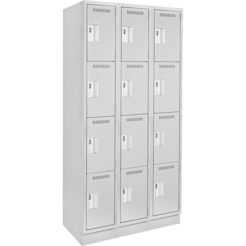 Clean Line Lockers, 4 -tier, Bank of 3, 36" x 12" x 76", Steel, Grey, Rivet (Assembled) Seaboard Timber Mart
