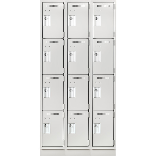 Clean Line Lockers, 4 -tier, Bank of 3, 36" x 12" x 76", Steel, Grey, Rivet (Assembled) Seaboard Timber Mart