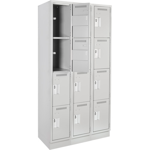 Clean Line Lockers, 4 -tier, Bank of 3, 36" x 12" x 76", Steel, Grey, Rivet (Assembled) Seaboard Timber Mart