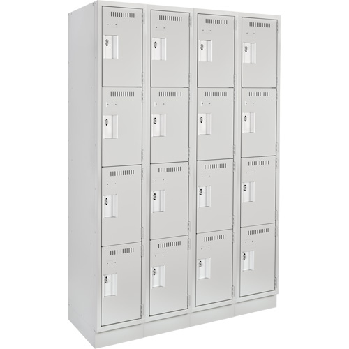 Clean Line Lockers, 4 -tier, Bank of 4, 48" x 12" x 76", Steel, Grey, Rivet (Assembled) Seaboard Timber Mart
