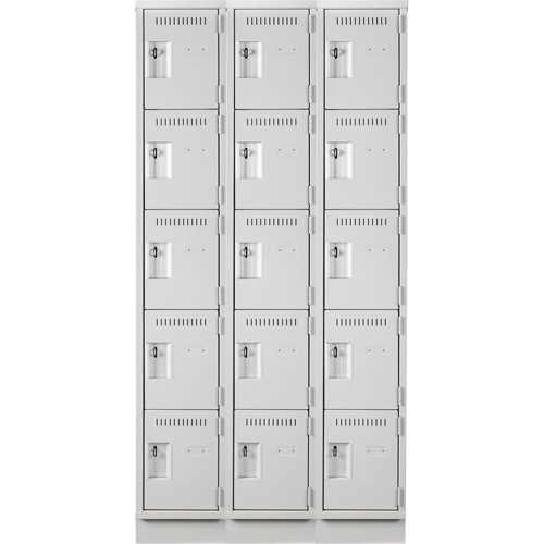 Assembled Clean Line Personal Effects Lockers, 5 -tier, Bank of 3, 15" x 76" x 36", Steel Seaboard Timber Mart
