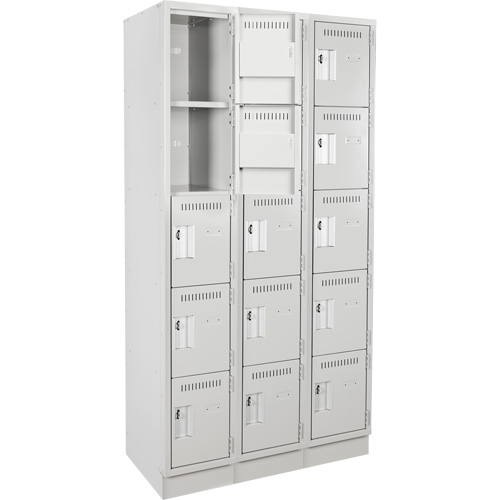 Assembled Clean Line Personal Effects Lockers, 5 -tier, Bank of 3, 15" x 76" x 36", Steel Seaboard Timber Mart