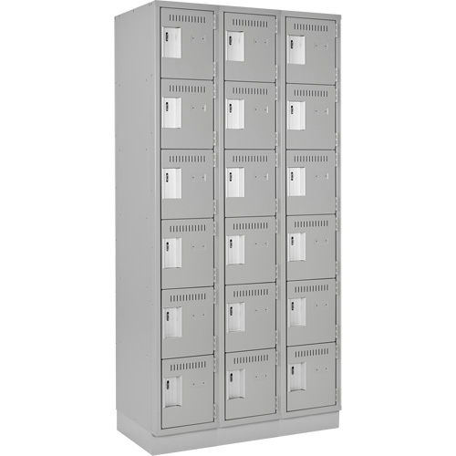 Clean Line Lockerette, 6 -tier, Bank of 3, 36" x 18" x 76", Steel, Grey, Rivet (Assembled) Seaboard Timber Mart