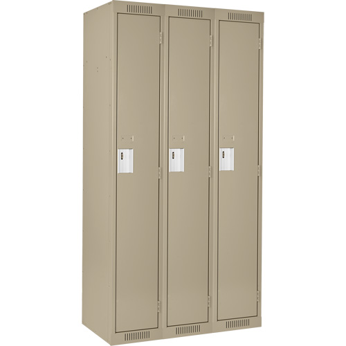 Clean Line Lockers, Bank of 3, 36" x 18" x 72", Steel, Beige, Rivet (Assembled) Seaboard Timber Mart