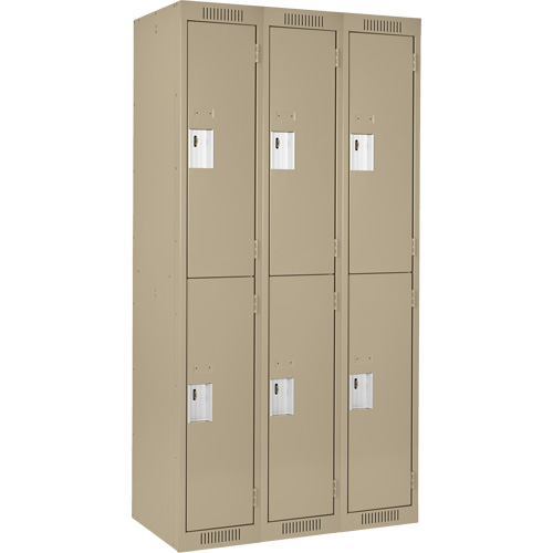 Clean Line Lockers, 2 -tier, Bank of 3, 36" x 18" x 72", Steel, Beige, Rivet (Assembled) Seaboard Timber Mart