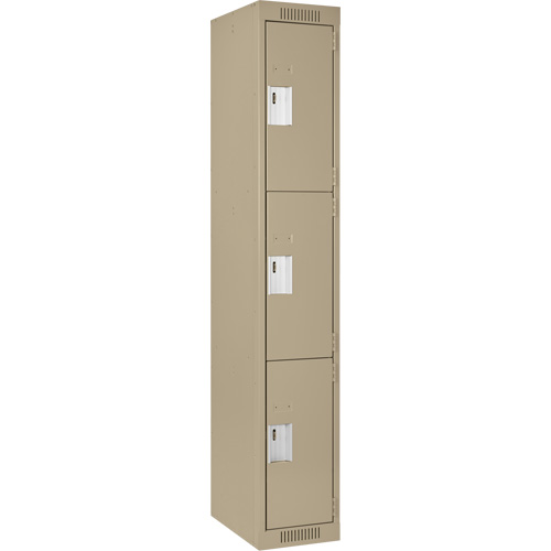 Clean Line Lockers, 3 -tier, 12" x 18" x 72", Steel, Beige, Rivet (Assembled) Seaboard Timber Mart