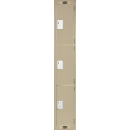Clean Line Lockers, 3 -tier, 12" x 18" x 72", Steel, Beige, Rivet (Assembled) Seaboard Timber Mart