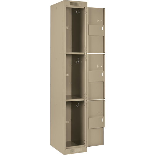 Clean Line Lockers, 3 -tier, 12" x 18" x 72", Steel, Beige, Rivet (Assembled) Seaboard Timber Mart