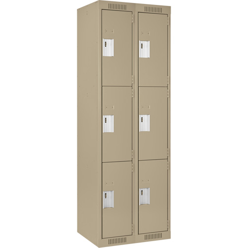 Clean Line Lockers, 3 -tier, Bank of 2, 24" x 18" x 72", Steel, Beige, Rivet (Assembled) Seaboard Timber Mart