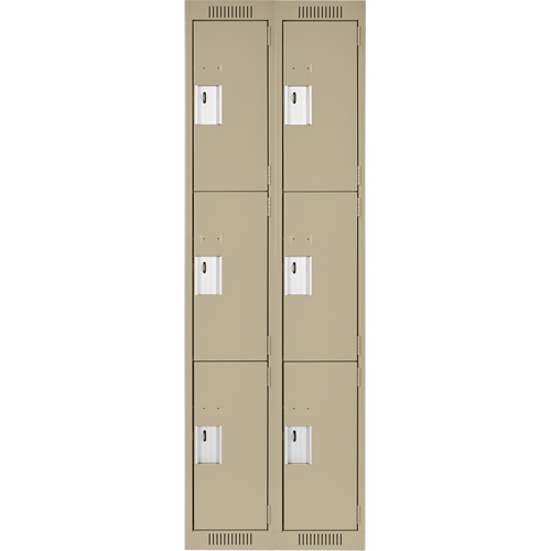 Clean Line Lockers, 3 -tier, Bank of 2, 24" x 18" x 72", Steel, Beige, Rivet (Assembled) Seaboard Timber Mart