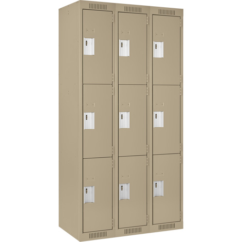 Clean Line Lockers, 3 -tier, Bank of 3, 36" x 18" x 72", Steel, Beige, Rivet (Assembled) Seaboard Timber Mart
