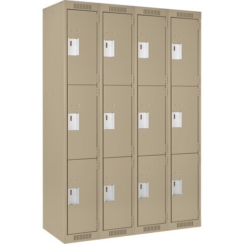 Clean Line Lockers, 3 -tier, Bank of 4, 48" x 18" x 72", Steel, Beige, Rivet (Assembled) Seaboard Timber Mart