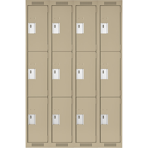 Clean Line Lockers, 3 -tier, Bank of 4, 48" x 18" x 72", Steel, Beige, Rivet (Assembled) Seaboard Timber Mart