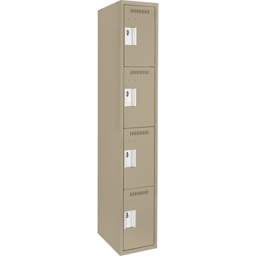 Clean Line Lockers, 4 -tier, 12" x 18" x 72", Steel, Beige, Rivet (Assembled) Seaboard Timber Mart