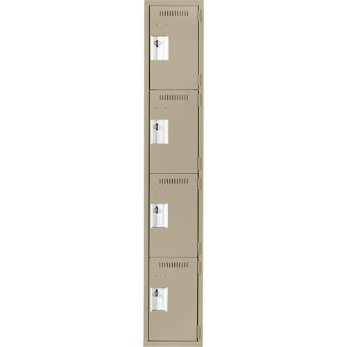 Clean Line Lockers, 4 -tier, 12" x 18" x 72", Steel, Beige, Rivet (Assembled) Seaboard Timber Mart