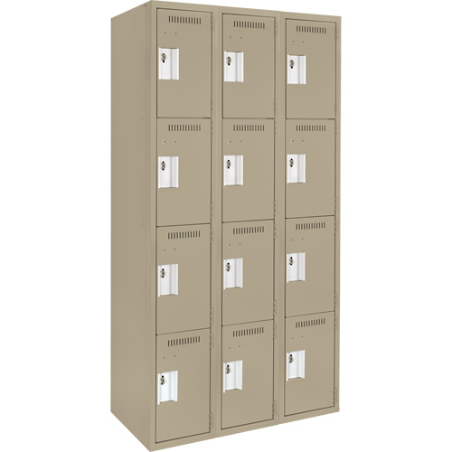 Clean Line Lockers, 4 -tier, Bank of 3, 36" x 18" x 72", Steel, Beige, Rivet (Assembled) Seaboard Timber Mart