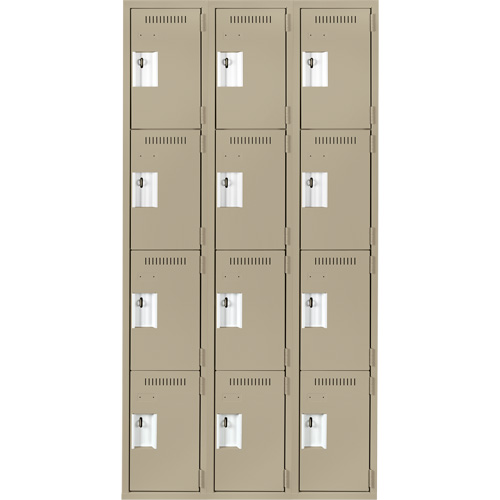 Clean Line Lockers, 4 -tier, Bank of 3, 36" x 18" x 72", Steel, Beige, Rivet (Assembled) Seaboard Timber Mart