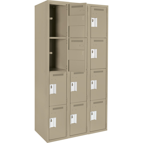 Clean Line Lockers, 4 -tier, Bank of 3, 36" x 18" x 72", Steel, Beige, Rivet (Assembled) Seaboard Timber Mart