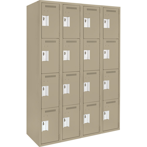 Clean Line Lockers, 4 -tier, Bank of 4, 48" x 18" x 72", Steel, Beige, Rivet (Assembled) Seaboard Timber Mart