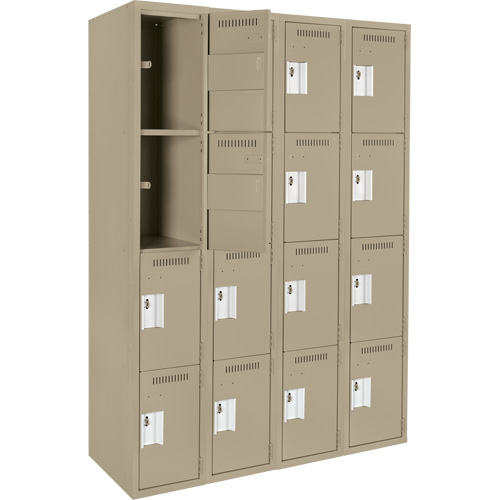 Clean Line Lockers, 4 -tier, Bank of 4, 48" x 18" x 72", Steel, Beige, Rivet (Assembled) Seaboard Timber Mart