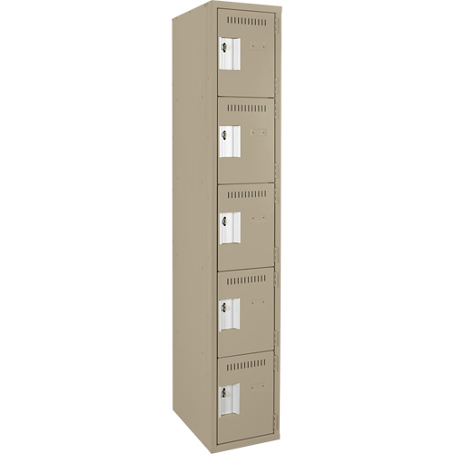 Clean Line Lockers, 5 -tier, 12" x 18" x 72", Steel, Beige, Rivet (Assembled) Seaboard Timber Mart