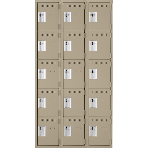 Assembled Clean Line Personal Effects Lockers, 5 -tier, Bank of 3, 12" x 72" x 36", Steel Seaboard Timber Mart