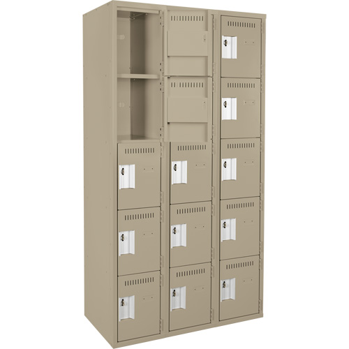 Assembled Clean Line Personal Effects Lockers, 5 -tier, Bank of 3, 12" x 72" x 36", Steel Seaboard Timber Mart