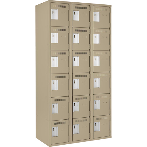 Clean Line Lockerette, 6 -tier, Bank of 3, 36" x 18" x 72", Steel, Beige, Rivet (Assembled) Seaboard Timber Mart