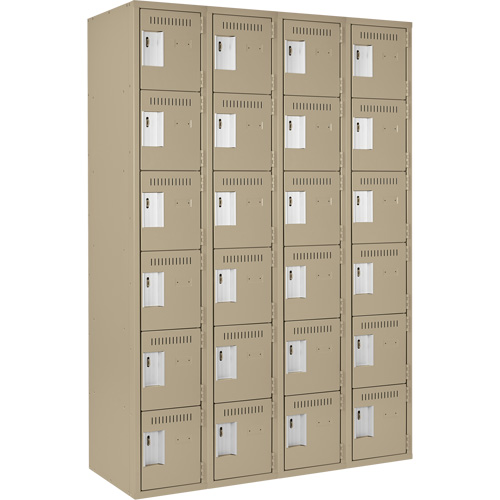 Clean Line Lockerette, 6 -tier, Bank of 4, 48" x 18" x 72", Steel, Beige, Rivet (Assembled) Seaboard Timber Mart