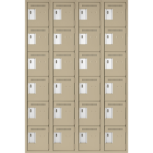 Clean Line Lockerette, 6 -tier, Bank of 4, 48" x 18" x 72", Steel, Beige, Rivet (Assembled) Seaboard Timber Mart