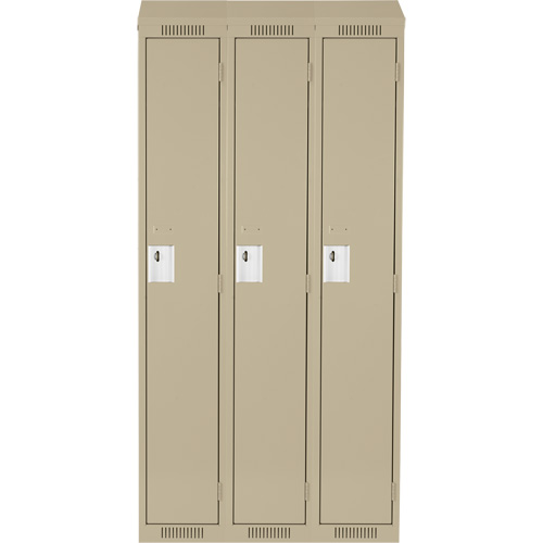 Clean Line Lockers, Bank of 3, 36" x 12" x 78", Steel, Beige, Rivet (Assembled) Seaboard Timber Mart