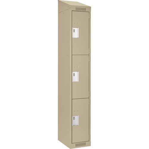 Clean Line Lockers, 3 -tier, 12" x 18" x 78", Steel, Beige, Rivet (Assembled) Seaboard Timber Mart