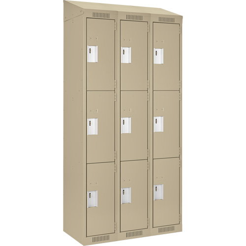 Clean Line Lockers, 3 -tier, Bank of 3, 36" x 12" x 78", Steel, Beige, Rivet (Assembled) Seaboard Timber Mart